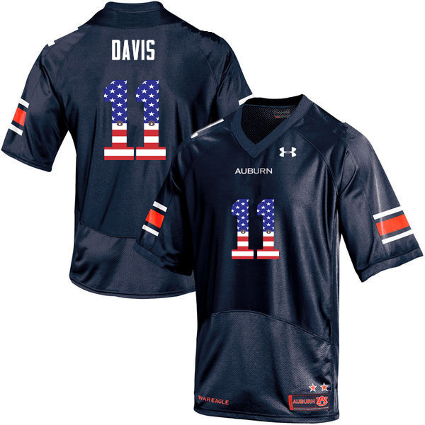 Auburn Tigers Men's Kyle Davis #11 Navy Under Armour Stitched College USA Flag Fashion NCAA Authentic Football Jersey SOE0374CQ